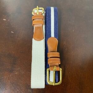 2 Vintage Coach Belt Unisex 36 White • Navy Natural Linen & Leather Brass